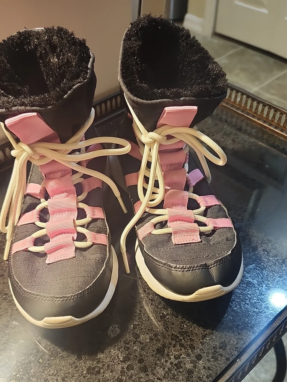 Nike Girls Black and Pink Lace-Up Winter Boots